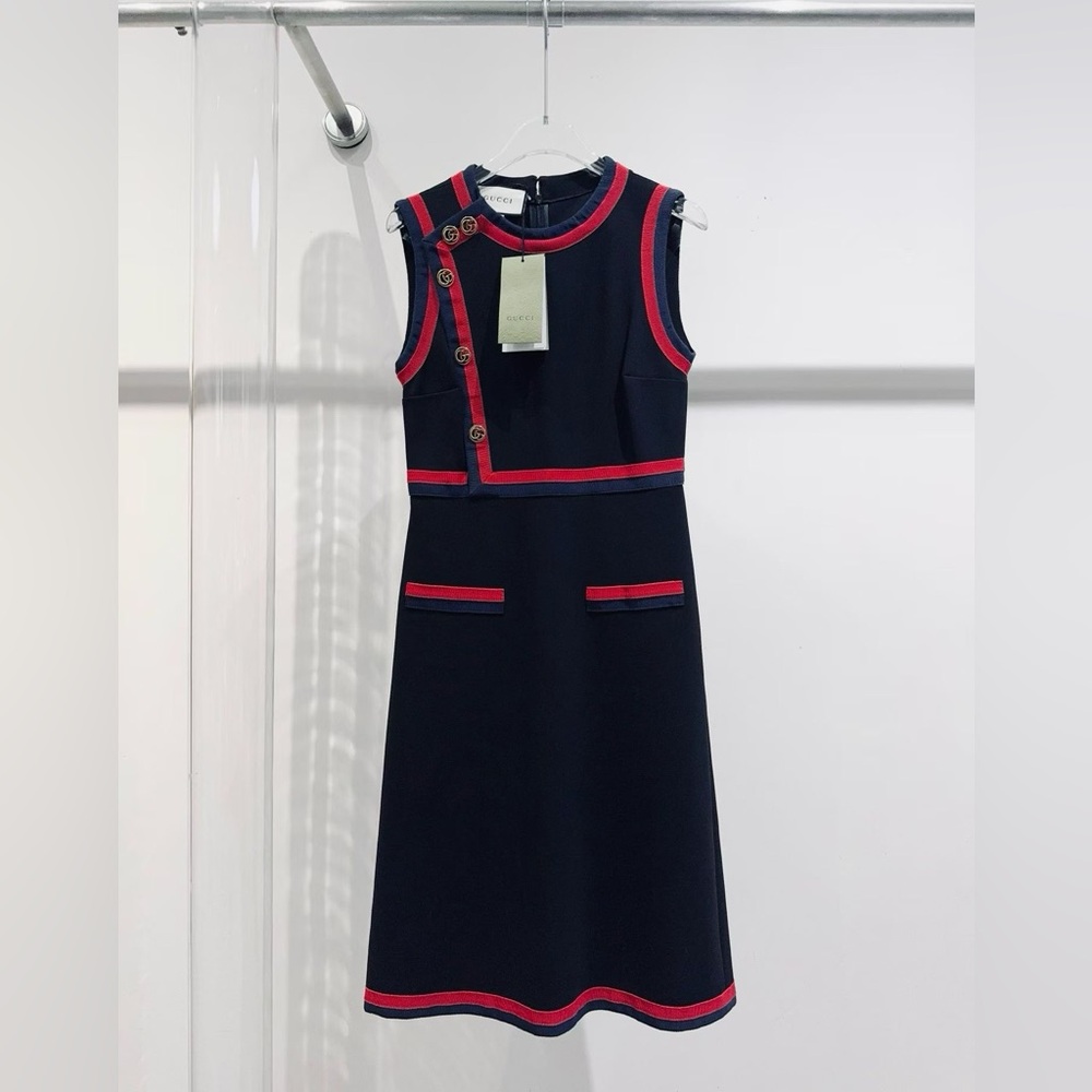 Gucci Dark Blue Dress with Red Trim
